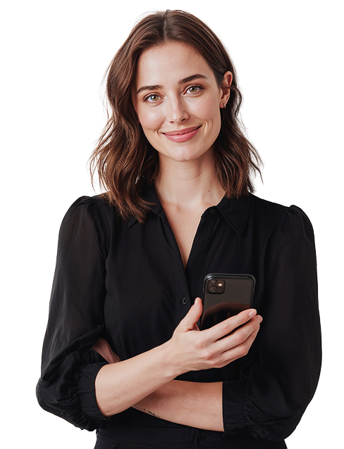 Smiling woman holding phone